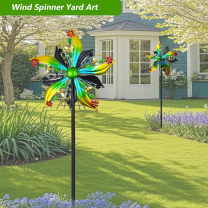 Wind Spinners Outdoor,Kinetic Wind Sculptures & Spinners, 57" Double-Side Metal Wind Spinner for Yard and Garden, Lawn Art Decorations Flower & Bee