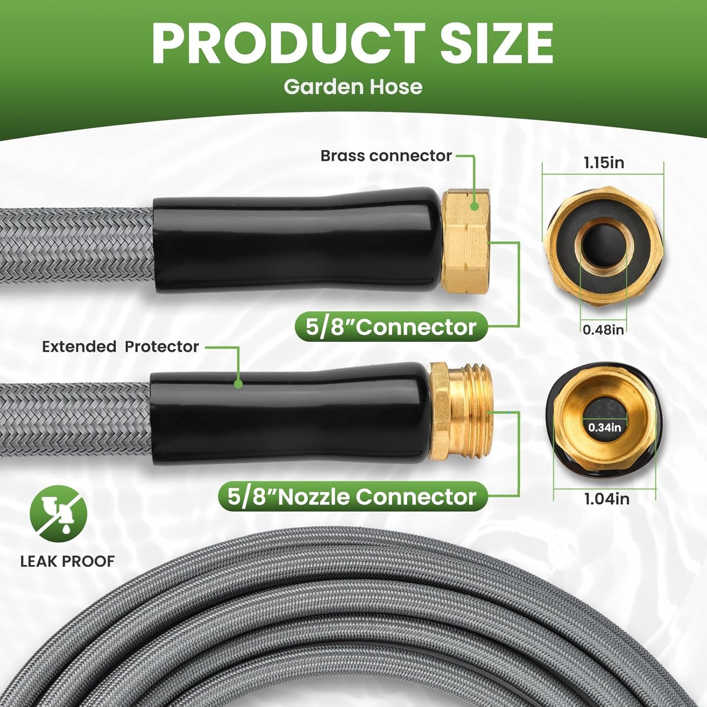 KLABB 20FT Garden Hose 5/8" with Solid Brass Connectors & 10-Function Nozzle – Lightweight Flexible PET Steel Hose, No-Kink, Rustproof & Leak-Free for Garden, Driveway, Patio & Outdoor Cleaning