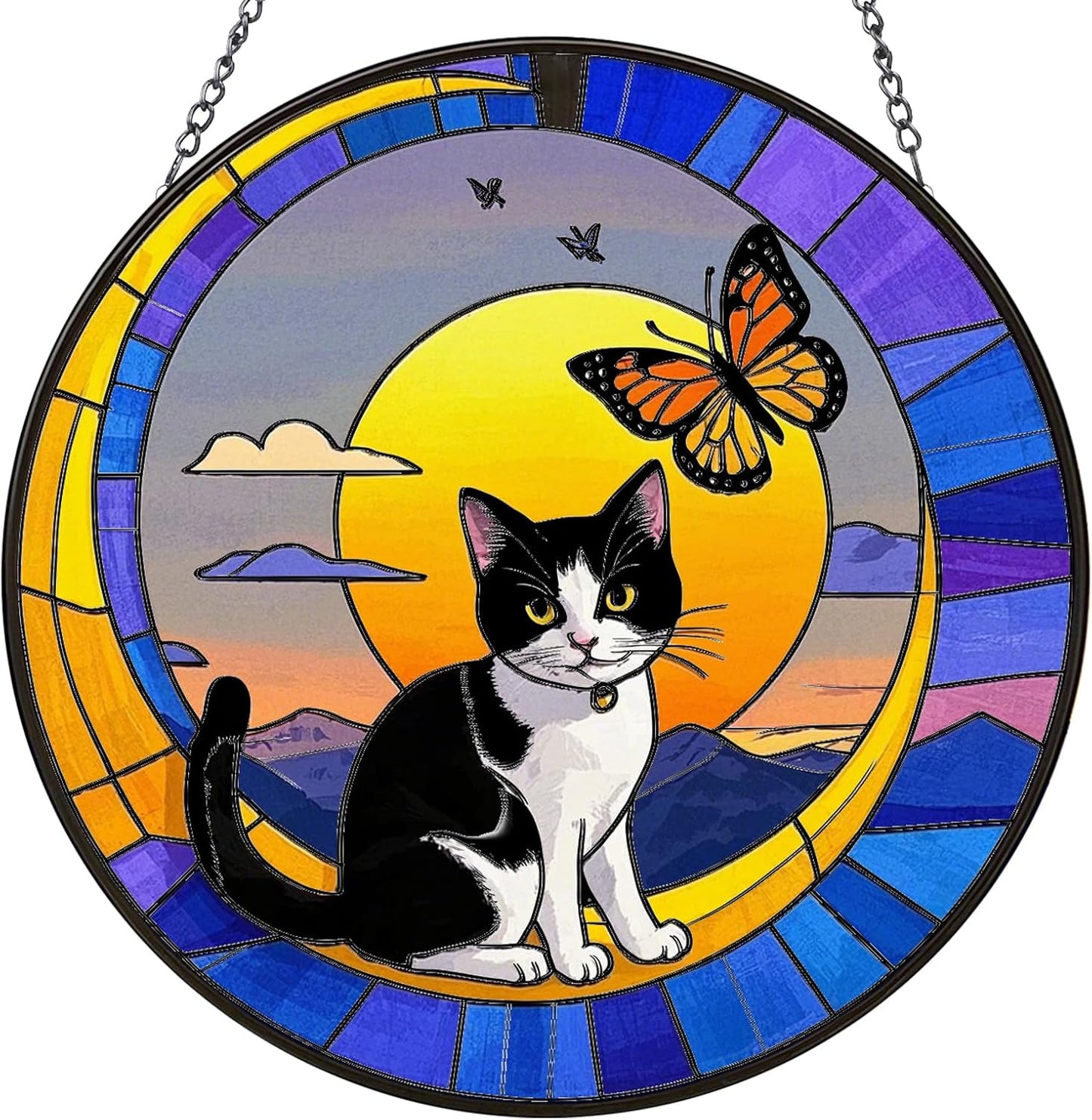 Cat Memorial Suncatchers for Windows Hanging - 8 in Stained Glass Sun Catchers Indoor Window, Suncatcher Stain Glass Window Hanging for Home Decor Wall Art, Gifts for Holiday