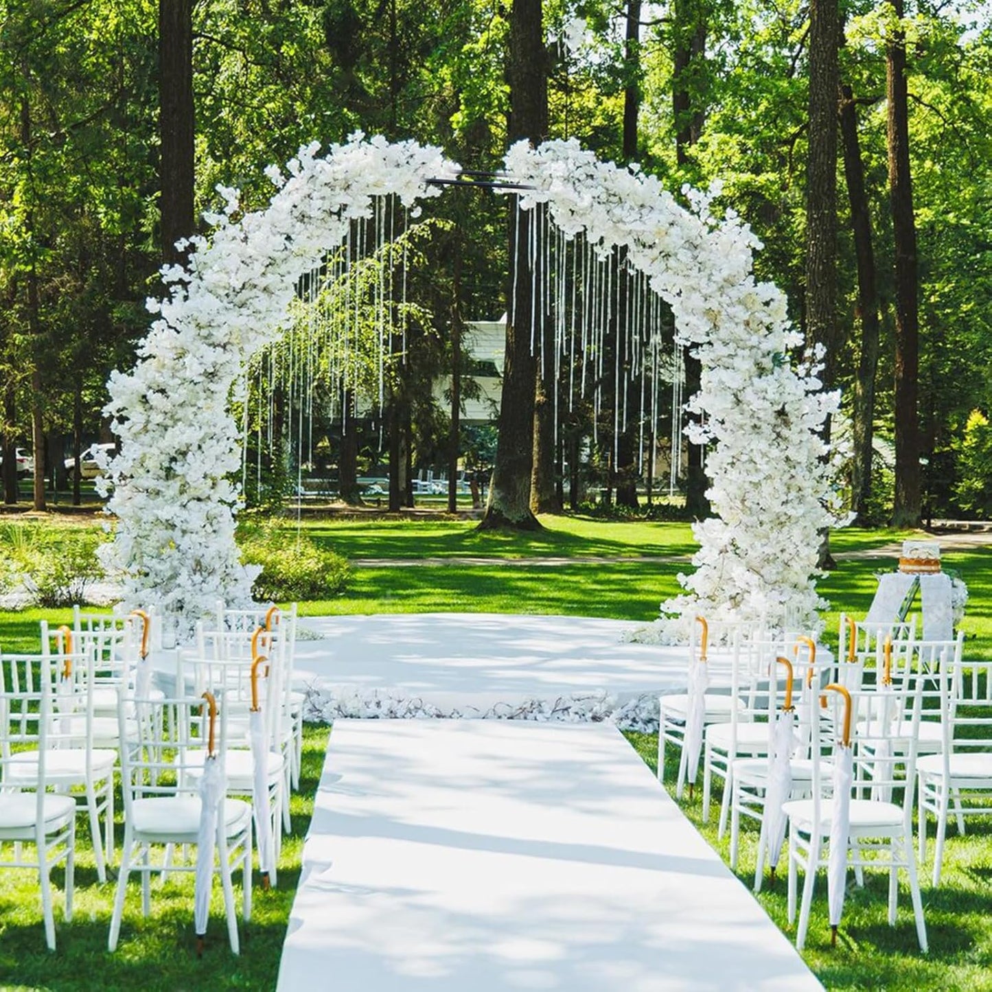 Garden Arch with Planter Metal Garden Arbor with Gate, Arch Trellis for Climbing Plants Rose, Wedding Archway Pergola for Lawn Patio Bridal Party Decoration