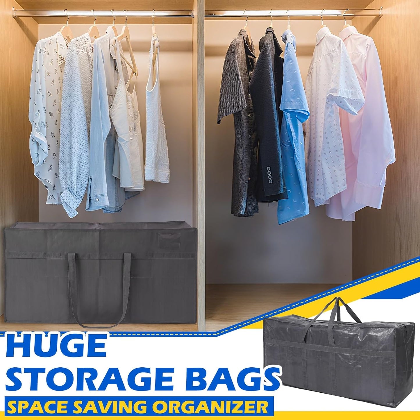 4 Pcs Large Moving Bags with Zipper and Handles Foldable Storage Duffle Bags Heavy Duty Extra Large Totes for College Dorm Travel Clothes Blankets Bedding Moving(66 Gallon,Gray)
