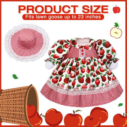 Lolita Goose Outfit Set for 23'' H Plastic Porch Cement Statue Cute Lolita Skirt Fall Spring Summer Goose Costume for Indoor Outdoor Yard Lawn Patio Art Decor(Apple)