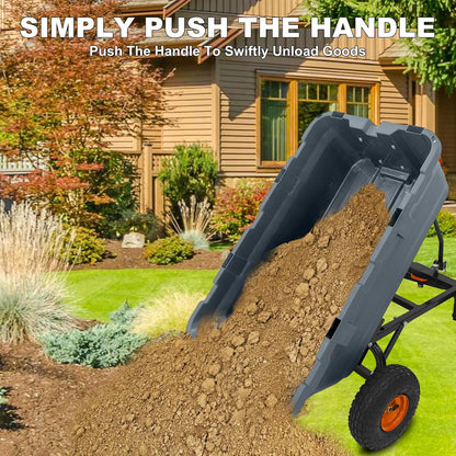 Garden Dump Cart,800lbs Heavy Duty Poly Yard Dump Garden Cart,with 10-Inch Tires,180° Rotating Handle,Steel Frame and Quick Release System for Garden,Lawn,Barn,Farm