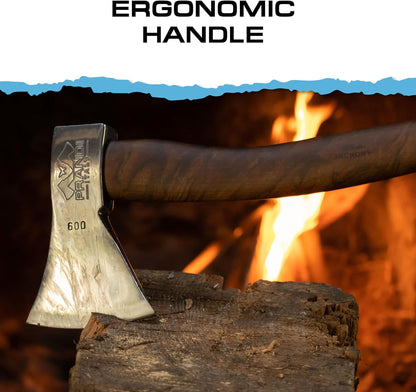 Prandi Axes German C45 Forged Carbon Steel Hatchet - Briar Hickory Handle with Leather String - Ideal for Camping, Travel and Bushcraft - 14" L x 6" W, 600g Polished Head 3.003.06.AH - No Sheath