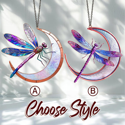 Dragonfly Suncatcher, Purple Dragonfly Moon Window Hanging, Acrylic Sun Catcher, Ornament Wall Art Decor for Home Garden Housewarming, Birthday Gift for Nature Lovers, Mom, Grandma, Women