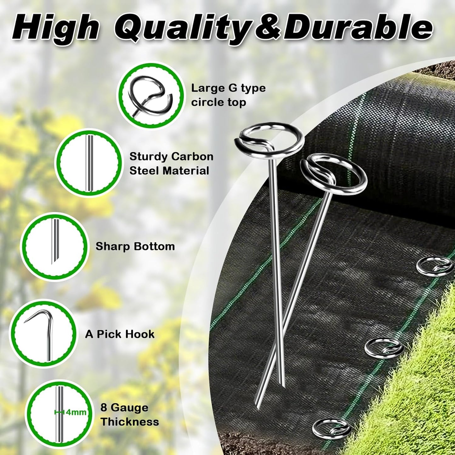 FEED GARDEN 120 Pack Landscape Staples 8 Gauge 6 Inch Galvanized Garden Stakes SOD Pins Yard Lawn Spikes for Plant Cover, Tent, Weed Barrier Fabric, Turf, Inflatable and Outdoor Decoration