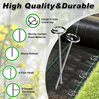 FEED GARDEN 120 Pack Landscape Staples 8 Gauge 6 Inch Galvanized Garden Stakes SOD Pins Yard Lawn Spikes for Plant Cover, Tent, Weed Barrier Fabric, Turf, Inflatable and Outdoor Decoration