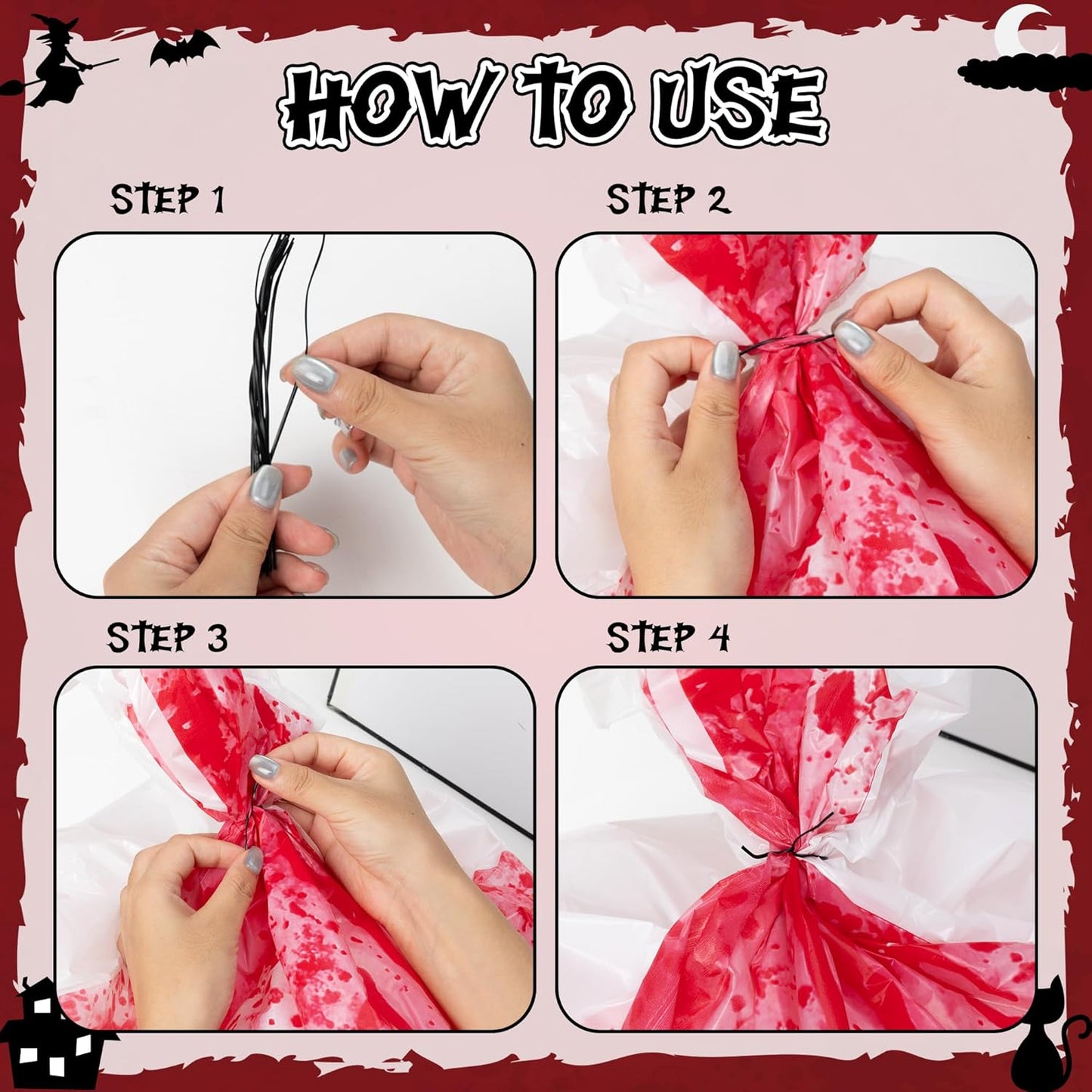 CNhoqc Halloween Lawn Leaf Bags - 16Pcs Halloween Bloody-Themed Thick Plastic Garbage Bags with Twist Ties, Fall Yard Leaf Trash Equiement, Reusable Plastic for Garden Outdoor Decorations Party Favor