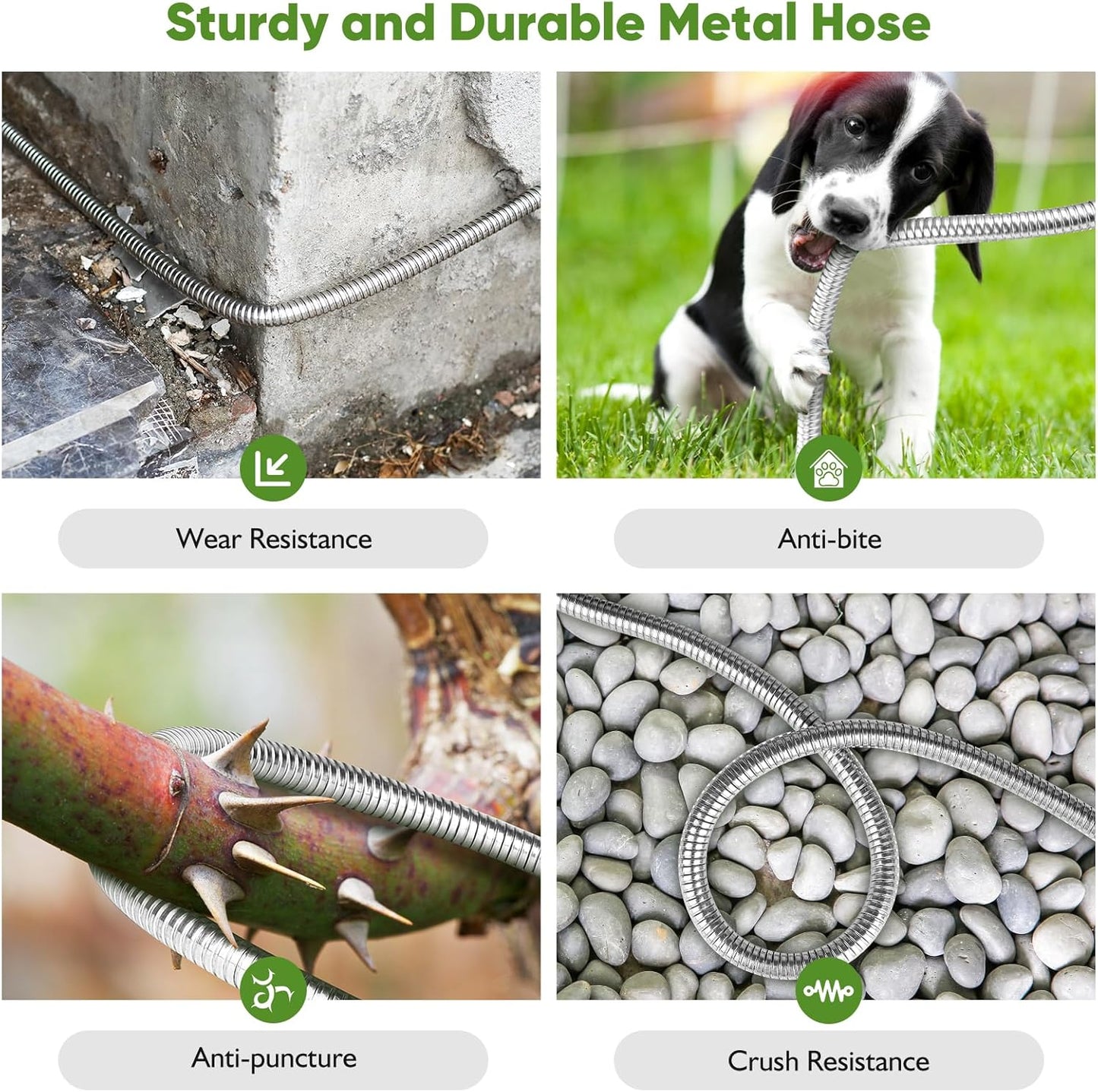 Garden Hose Metal 175FT, Stainless Steel Heavy Duty Water Hose With 10 Function Nozzle, No-Kink, Tough & Flexible, Sturdy and Lightweight, Rust Proof for Yard, Outdoor, RV