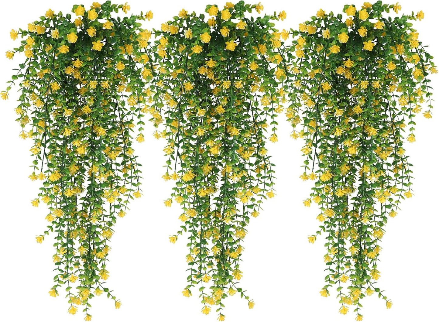 RECUTMS Outdoor Fake Hanging Plants,Hanging Plant Vine,Faux Eucalyptus Leafs Greenery Vine Plant Faux Plants Fake Plants Greenery for Jungle Theme Party Wedding Decoration(Yellow)