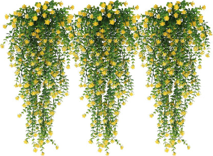 RECUTMS Outdoor Fake Hanging Plants,Hanging Plant Vine,Faux Eucalyptus Leafs Greenery Vine Plant Faux Plants Fake Plants Greenery for Jungle Theme Party Wedding Decoration(Yellow)