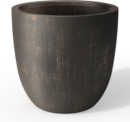 Kante 14 Inch Dia Round Concrete Planter, Indoor Outdoor Large Plant Pot with Drainage Hole and Rubber Plug for Home Patio Garden, Oil Rubbed Bronze