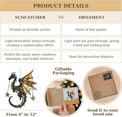Stars Dragon Acrylic Suncatcher Stained Glass Effect Window Car Hanging Christmas Ornament Indoor Outdoor Decor Garden Sun Catcher Panel Gifts for Dragon Lover for Women Mom Grandma