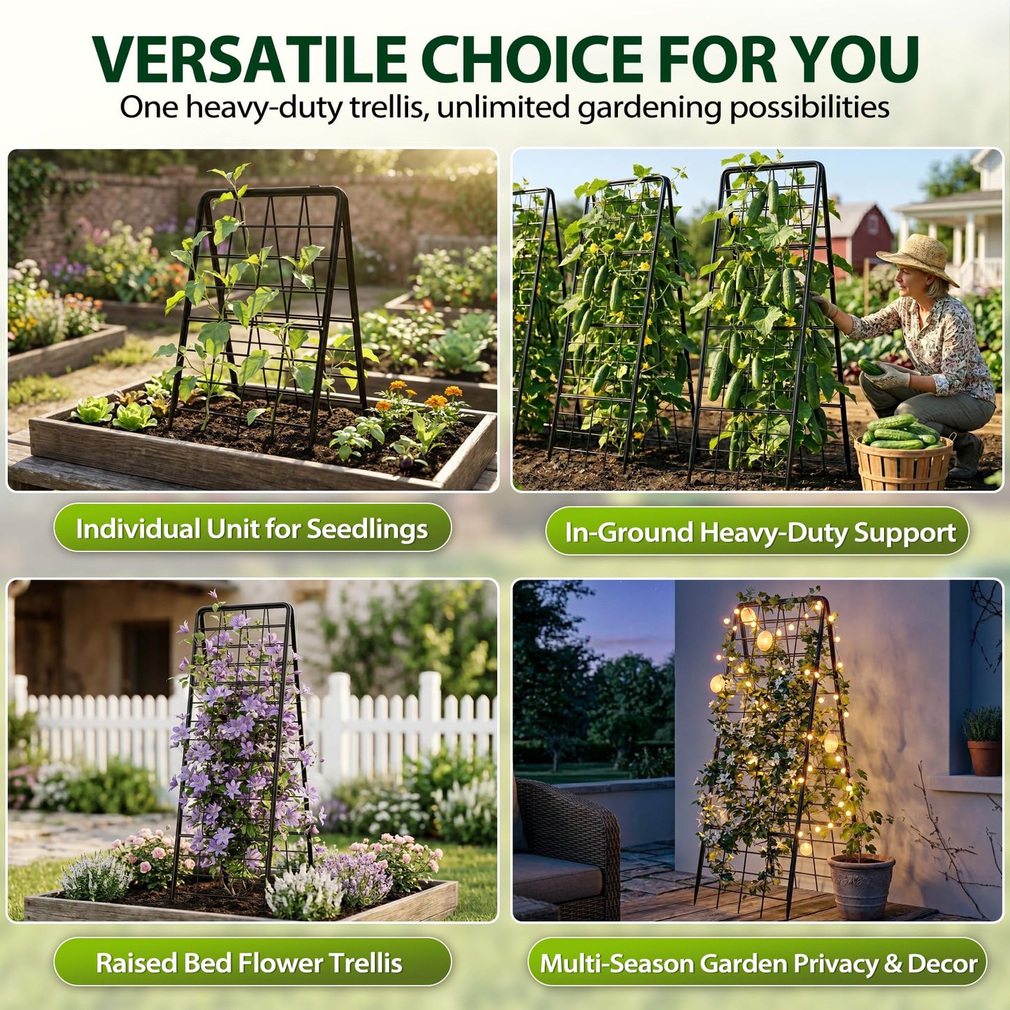 Heavy Duty 2 Pack 50"x17" Adjustable A-Frame Trellis for Climbing Plants Outdoor, Metal Rust-Proof