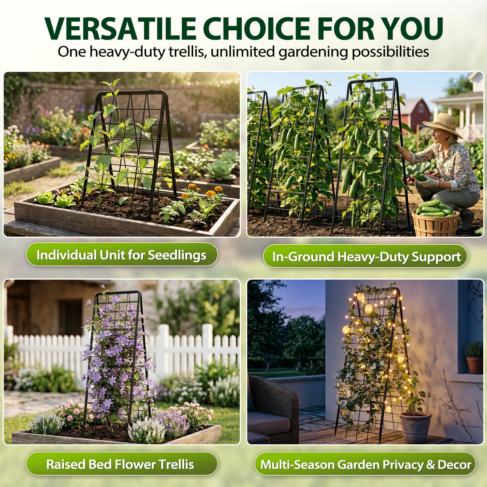 Heavy Duty 2 Pack 50"x17" Adjustable A-Frame Trellis for Climbing Plants Outdoor, Metal Rust-Proof