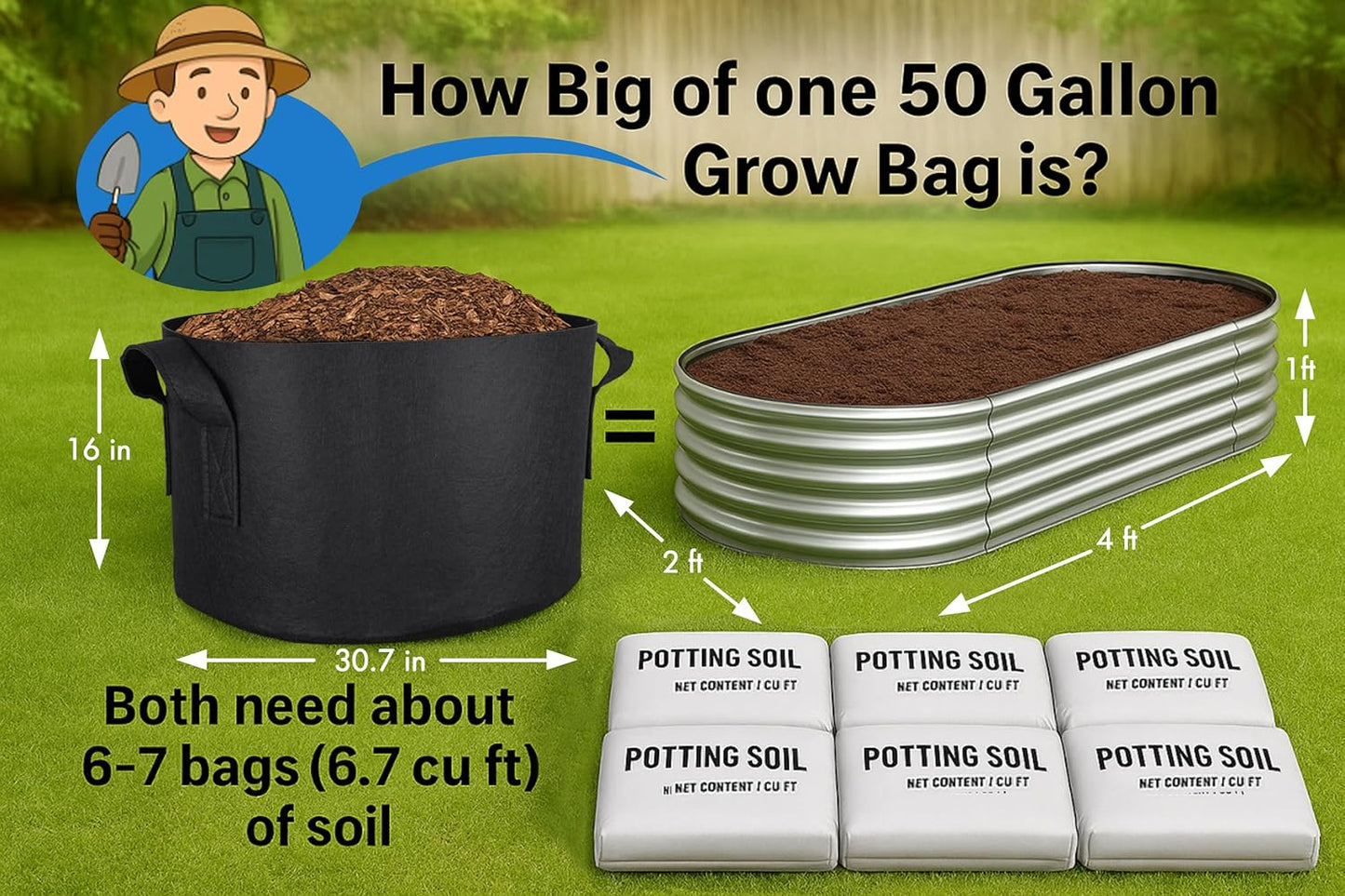 Gardzen 2-Pack 50 Gallon Grow Bags, Aeration Fabric Pots with Handles, Pot for Plants