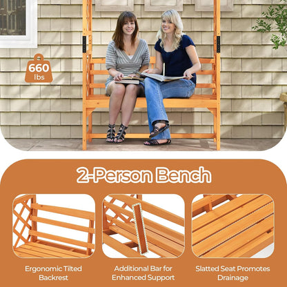 Happygrill Patio Garden Arbor with Bench, Garden Arch Trellis w/Pergola & Side Trellises for Climbing Plants Vines Grapes, 2-Seat Wooden Outdoor Bench, Garden Archway for Wedding Party Backyard