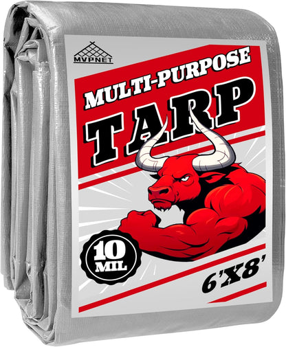 Tarp Heavy Duty 6x8ft Waterproof Tarps,10mil Uv Resistant,Multipurpose Silver/Black Tarps for Cars,Camping,Roof,Ship,Garden.by-MVPNET