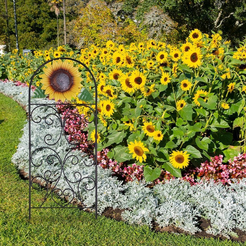hogardeck Garden Decor for Outside, 34" Sunflower Decorative Garden Stakes for Spring Outdoor Decor, Rustproof Metal Trellis for Climbing Plants Porch Patio Lawn Yard Art