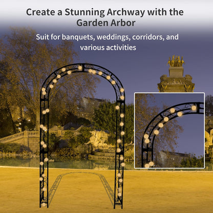 48.8" W x 83.8" H Garden Arch, Black Sturdy Metal Iron Arbor, Courtyard Cast Trellis for Various Climbing Plant, Outdoor European-Style Archway Wedding Ceremony Party