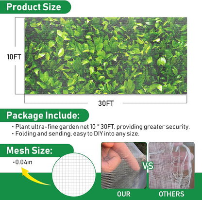 2Pack 10x30ft Garden Netting Mesh Barrier, Ultra Fine Mosquito Net for Patio,Garden Netting for Raised Beds,Fruit Tree Netting for Garden Protection Blueberry Bush Netting Cover