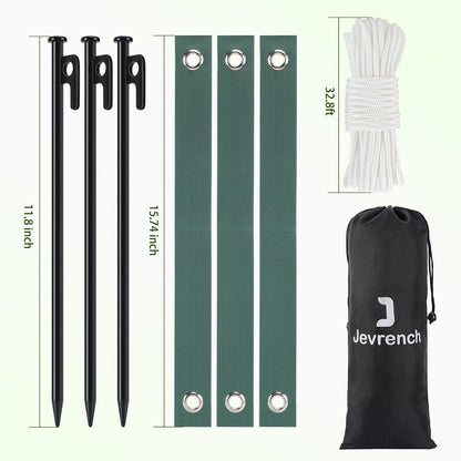 Tree Stake Kits, Heavy Duty Tree Stakes and Supports Kits for Young Trees Against Bad Weather, 3 Pcs Tree Stake, 3 Pcs Tree Straps, 32.8 FT Rope