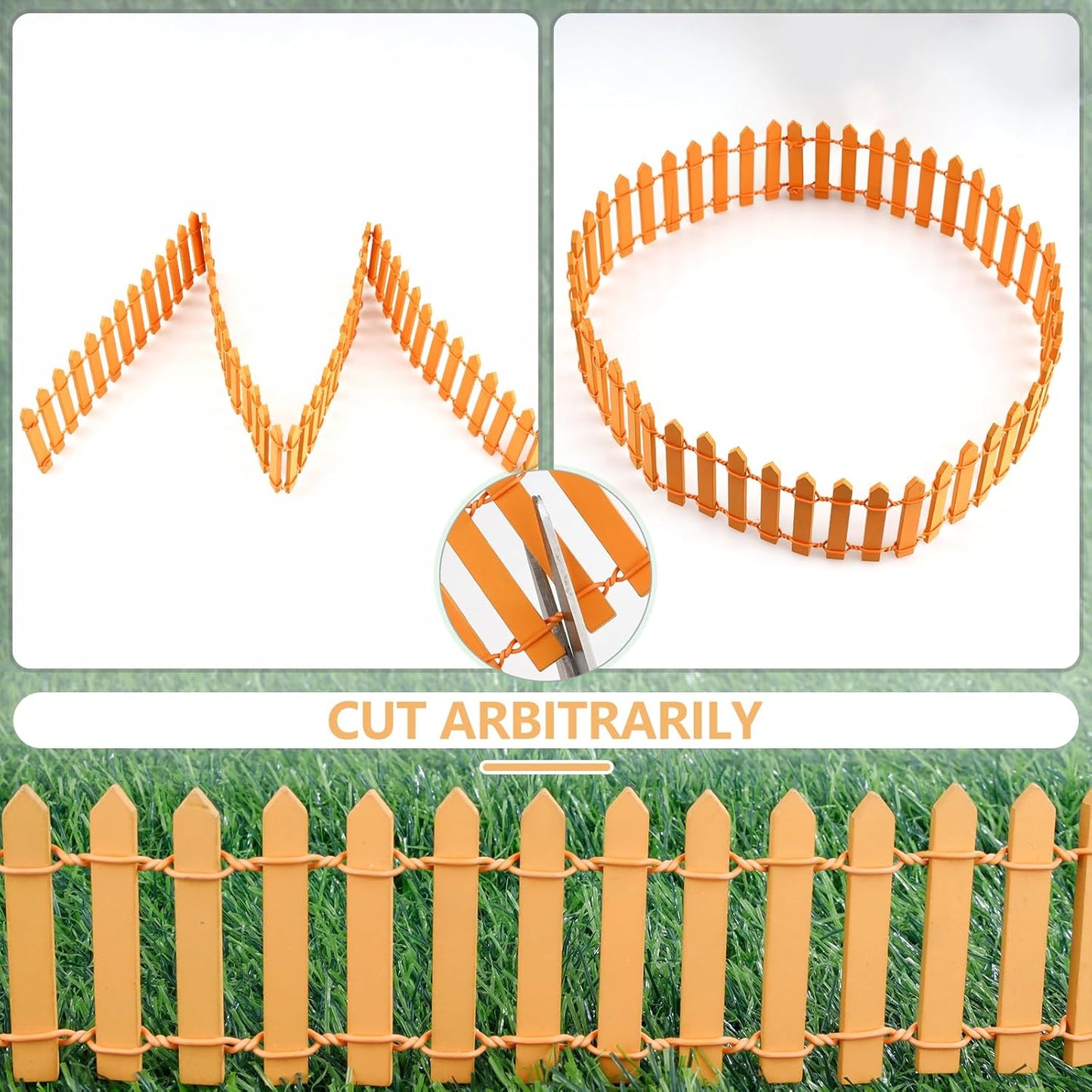 Mini Fairy Garden Fence, 35.5x2 Inch Cuttable Small Wood Picket Fence, DIY Miniature Accessories Decoration for Dollhouse, Crafts, Vegetable Platter, Cake(Orange)