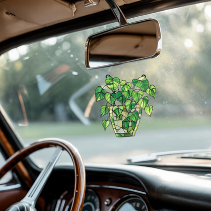 Pothos Acrylic Suncatcher Stained Glass Effect Window Car Hanging Christmas Ornament Indoor Outdoor Decor Garden Sun Catcher Panel Gifts for Nature Lover for Women Mom Grandma