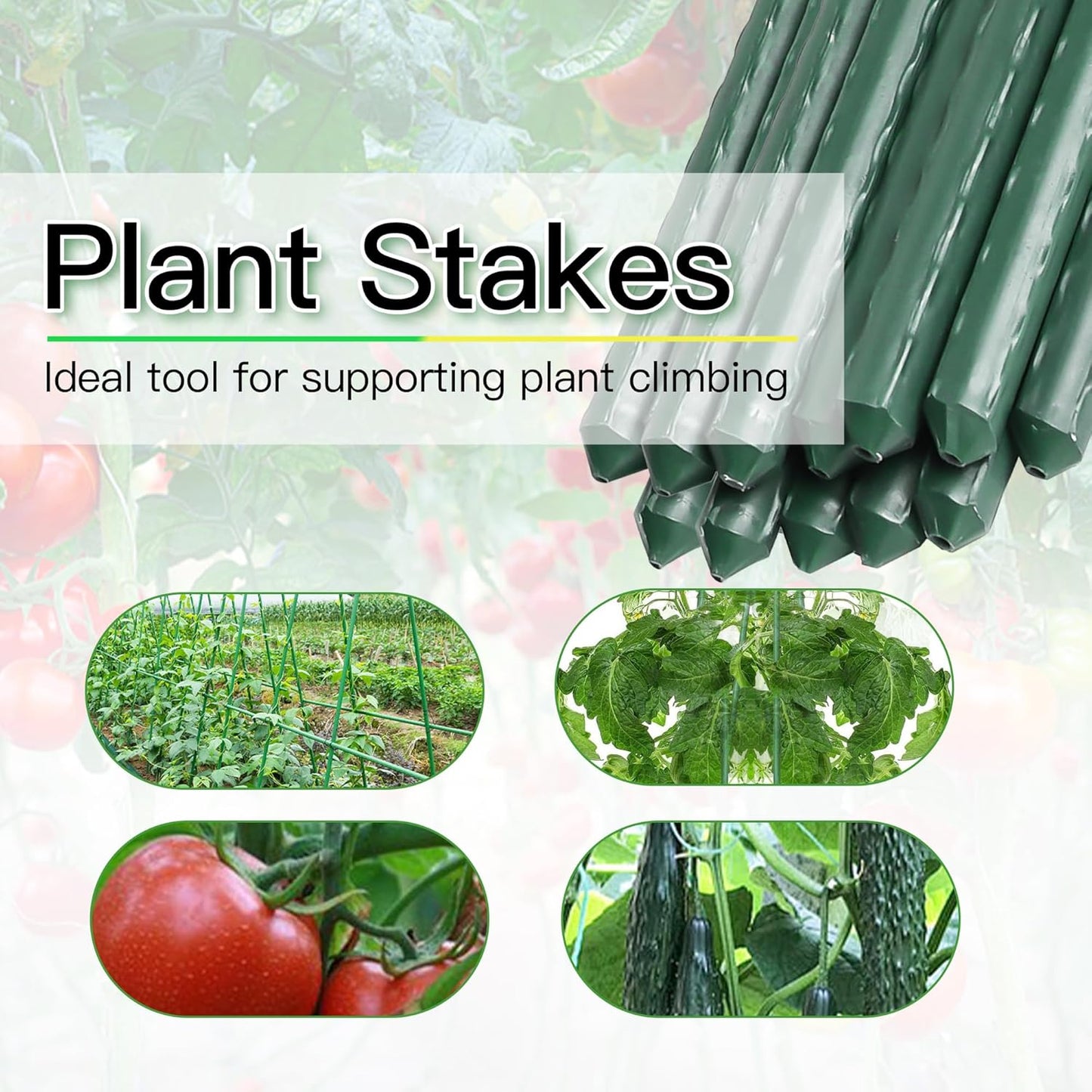Garden Stakes 3ft, 3 Feet Metal Plant Stakes 30 Pack for Gardening and Farm, Plastic Coated Plant Support for Tomato, Cucumber, Bean, Flower, Potted and More Climbing Plants