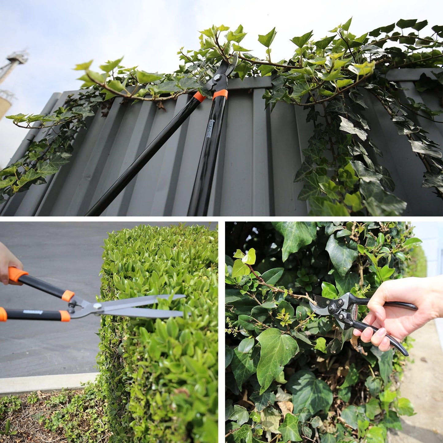 E&K Sunrise Set of 3 Pieces Garden Tree Tools for Lawn & Garden Care Garden Kit with Lopper, Hedge Shears and Pruner Shears, Tree & Shrub Care Kit