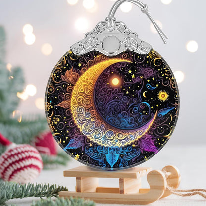 Stained Glass Ornaments - Sun and Moon Christmas Ornaments - Christmas Decorations for Tree - Holiday Present Ideas - Gift Exchange