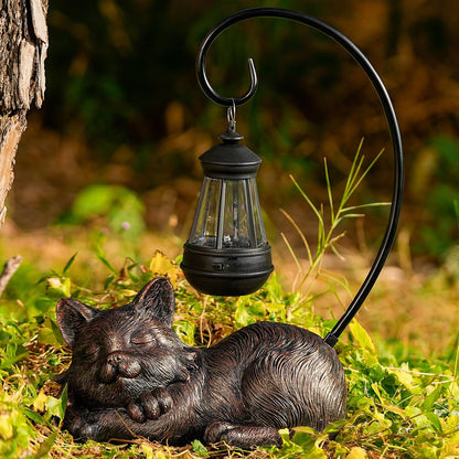 Outdoor Cat Figurine Garden Statue with Solar-Powered LED Light 13.77 Inches Tall, Gift Garden Statue Decor for Cat Lovers