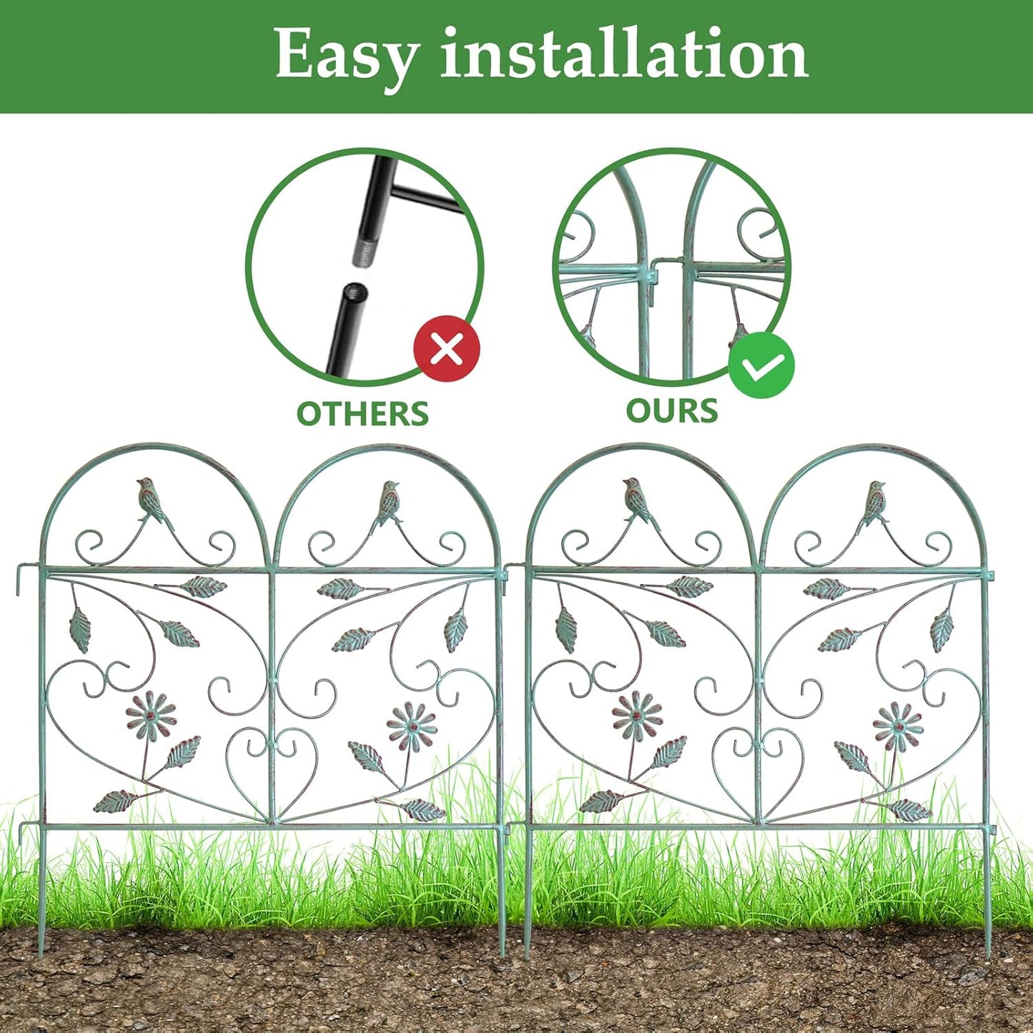 Garden Fence 6 Pack, 22.8in(H)x11Ft(L), Rustproof Metal Wire Border Animal Barrier for Dog Outdoor, Outdoor Landscape Decor for Yard & Patio, Arched Pet Fence, Vintage Decorative Garden Fencing