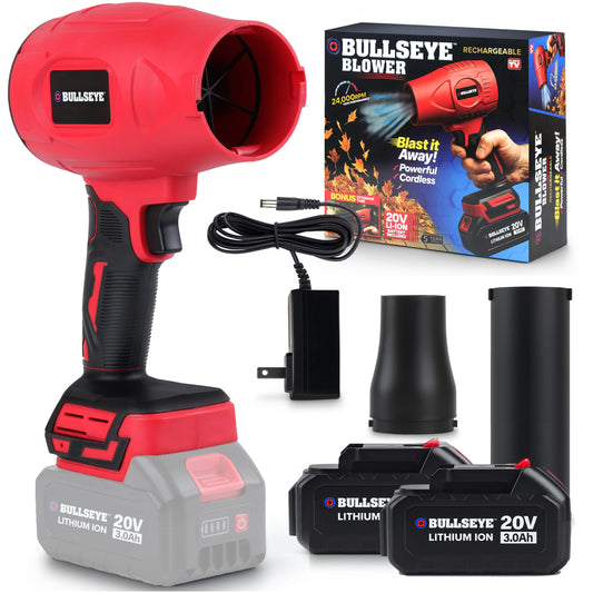 Bullseye Blower – Cordless Leaf Blower, Handheld Turbo Jet with 2 Batteries, 20V 350W Electric Air
