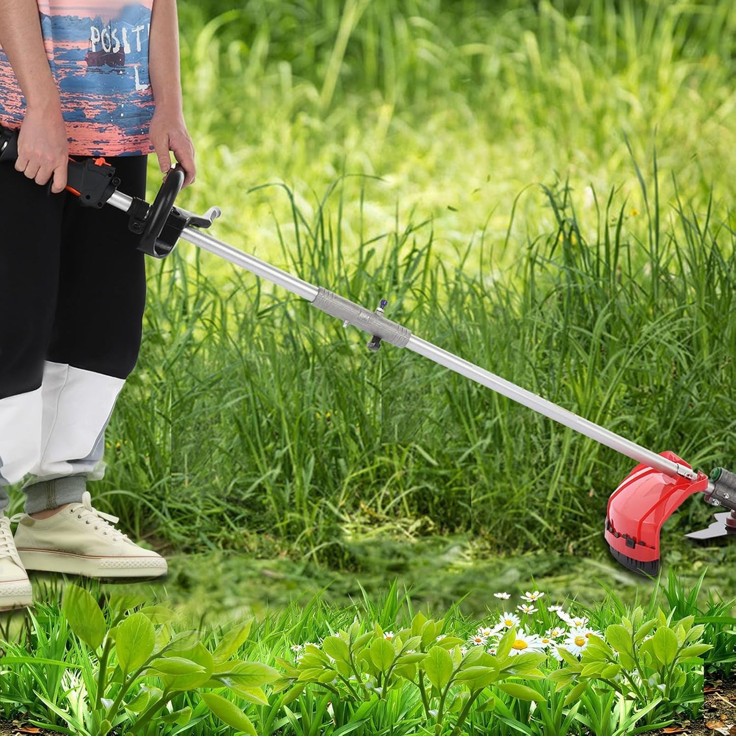 52cc Gas Powered 5-in-1 Multi-Functional Garden Tool, Powerful 2-Stroke Brush Cutter Hedge Trimmer Chainsaw Grass Strimmer, Long Reach Extension Pole, Full Guard Accessories Set (5-in-1)