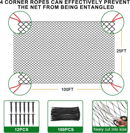 Bird Netting 25'x100' with 3/4" Mesh Nylon Chicken Net Roof Hawk,Poultry Netting for Chicken Run, Aviary Nettings Deer Fence Trellis Net