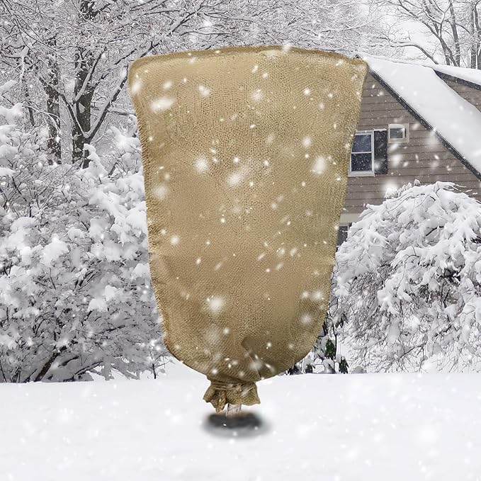 1PCS 45.3 X 70.9Inch Winter Burlap Plant Cover Bag, Large Burlap Bags with Drawstring Reusable Plant Covers,Frost Cloth Cold Freeze Protection Cover Bags Tree Freeze Blanket for Outdoor Plants