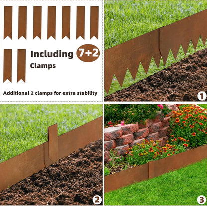 Weathering Steel Edging 6 Pack, 40" L x 6" H Depth Corten Steel Landscape Edging Kit Rust Patina Finish, 20ft Total Metal Edging for Landscaping, Metal Garden Border & Lawn Edging