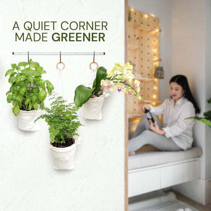 Cloth Hanging Plant Bag – Reusable Natural Hemp Fiber Flower Pot Holder for Indoor & Outdoor Use – Fits 3.5 Inch Pots – Strong Drawstring – Ideal for Vertical Gardens, Orchids & Herbs 1-Pack