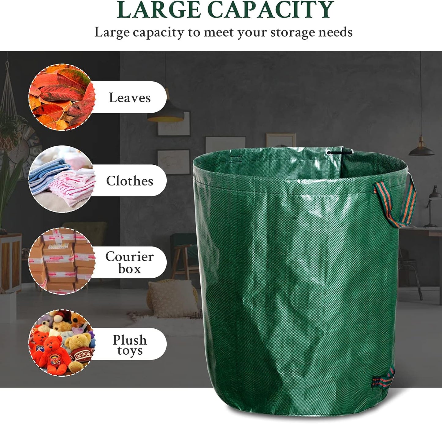 kingsea 2 Pack Reusable Garden Waste Bags,Heavy Duty Yard Waste Bag with Dual Handles,Lawn Pool Garden Leaf Bag for Collecting Leaves Grass Clippings Yard Debris (72 Gallon)