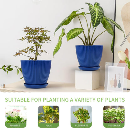 6pcs Plastic Flower Pots, 7.5/6.6/5.8/5.0/4.3/3.5 inches, Indoor/Outdoor Home Decoration, Thick and Durable, with Drainage Holes and Trays