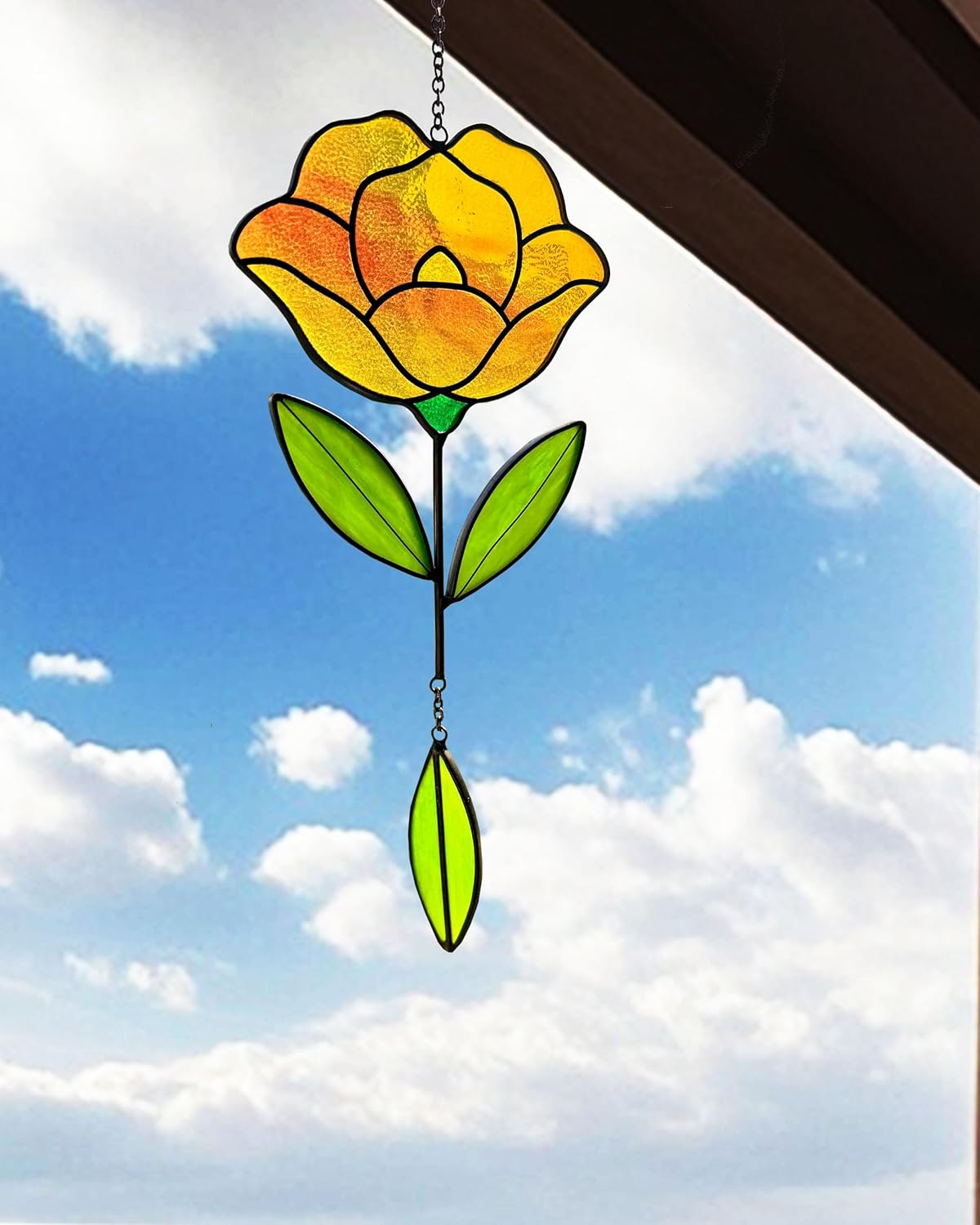 Flower Suncatchers, Stained Glass Window Hangings, Garden Suncatchers for Window and Wall Decor (B-Yellow)