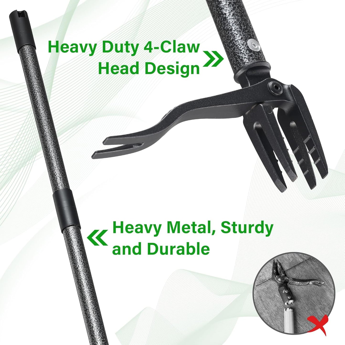 Weed Puller Tool, 61" Stand Up Heavy Duty Gardening Hand Weeder Tools with 4 Claw Steel for Dandelion, Horseweed, Thistle, Remove Weeds Without Bending, Kneeling, Pulling
