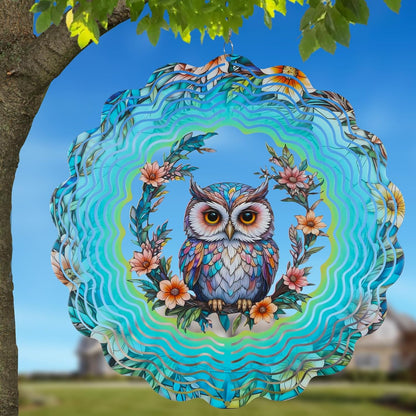 Metal Wind Spinners for Outdoor,Birthday Gifts for Women Mom Grandma, 12 Inch Owl Wind Spinner Bird Devices Deterrent to Scare Birds Away from Yard Patio Farm, Kinetic Sculpture Garden Decor