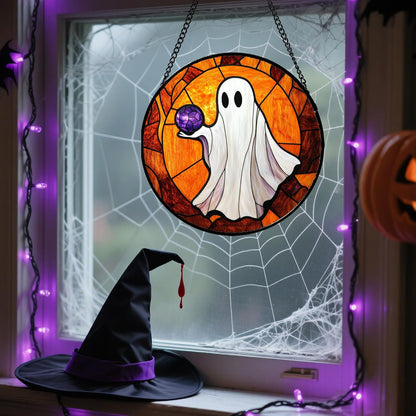 Stained Glass Window Hanging - Halloween Decorations Ghosts Vampire Suncatcher for Doors Garden Indoor Funny Spooky Sun Catchers Gothic Decor Horror Gifts for Women Men Friend 7.8 in