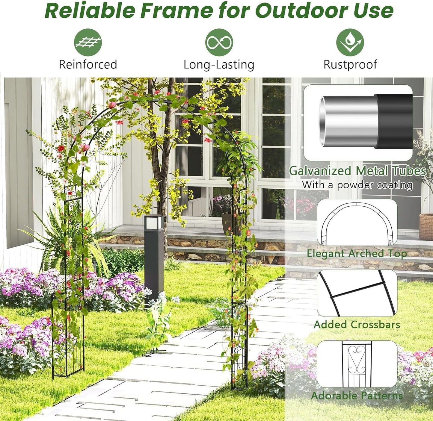 Giantex Garden Arch Trellis - 7.9 ft Metal Arbor Pergola for Climbing Plants Rose Clematis Vines, Wedding Archway Arbour for Party Ceremony Backdrop Stand Outdoor Garden Yard Lawn Decoration