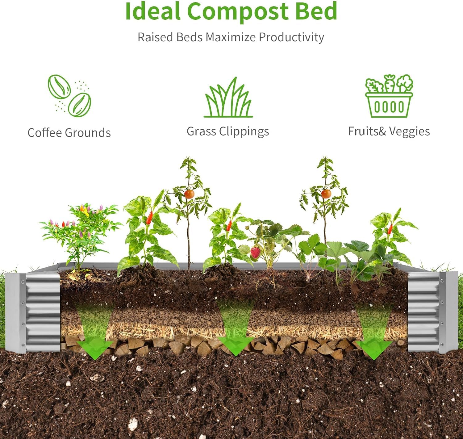 Land Guard 3 Pack 8×4×1ft Galvanized Metal Raised Garden Bed, Metal Planter Kit Box Outdoor for