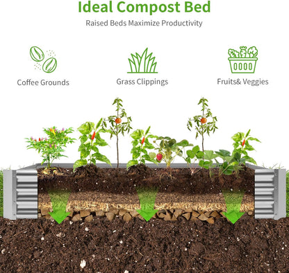 Land Guard 3 Pack 8×4×1ft Galvanized Metal Raised Garden Bed, Metal Planter Kit Box Outdoor for