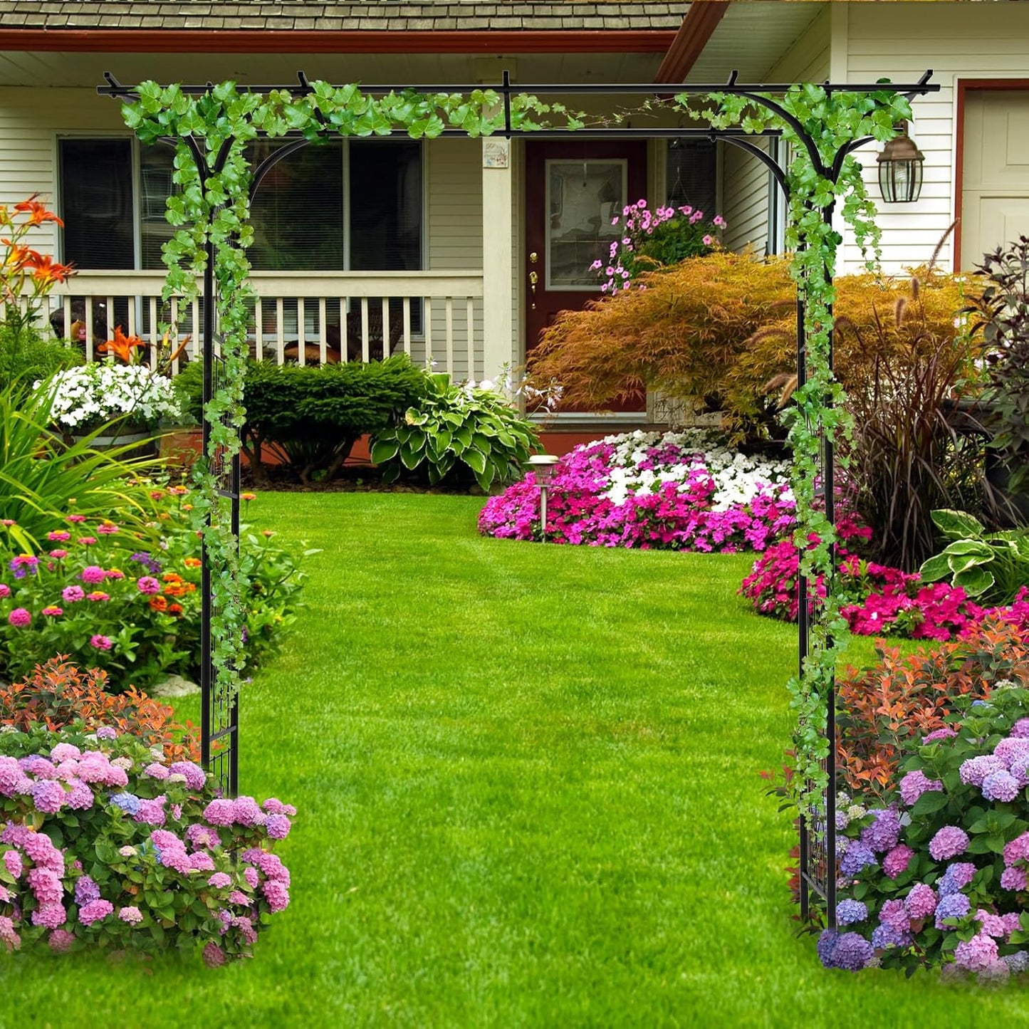 OUSHENG 7FT Garden Arch Arbor, Steel Frame Stand Trellis for Climbing Plants, Outdoor Archway Gate for Wedding Ceremony Decoration Party Vines Lawn Courtyard Patio Backyard