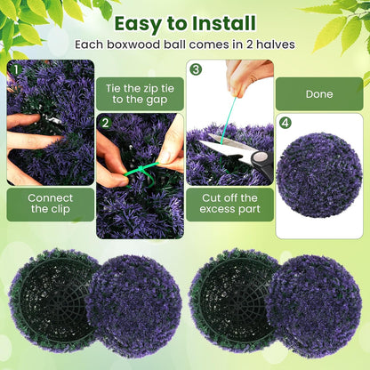 Goplus 2 PCS 15 Inch Artificial Plant Topiary Ball, Round Faux Lavender Balls Outdoor, Garden Spheres Decorative for Front Door, Porch, Backyard, Balcony, Patio, Wedding and Home Décor